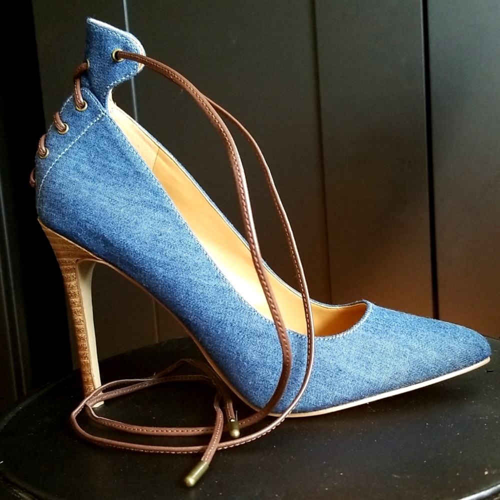 Chambray Lace Up Pumps